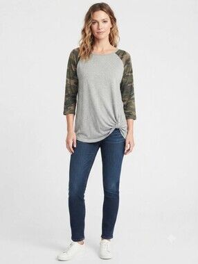 Lovely Souls T-shirt Camo Sleeve Tie Front Baseball Tee Size Medium